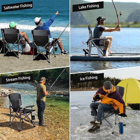 كرسي الصيد مع حامل قضيب قابل للتعديل بزاوية 360 درجة ، وكراسي صيد الجليد القابلة للطي للبالغين ، وكرسي تخييم محمول مع حامل كأس الجيب الجانبي لحديقة الرياضة في الهواء الطلق شاطئ النزهة in Kuwait