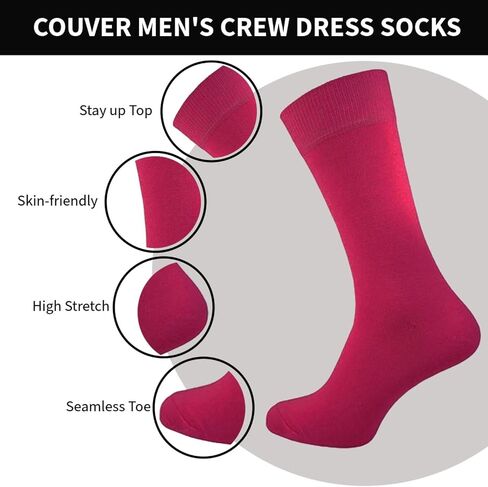 Couver Men's Classic Cotton Solid Plain Crew Dress Socks in Saudi Arabia