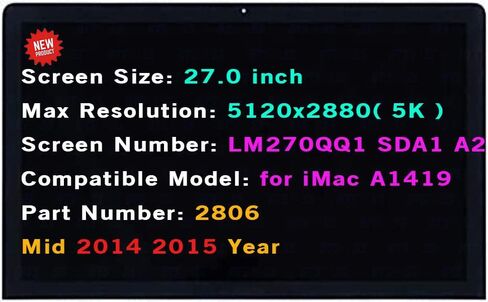 5K LCD استبدال LM270QQ1 SDA1 SDA2 لـ IMAC A1419 MID 2014 MID 2015 YEAR EMC2806 661-00200 661-03255 شاشة غير ملمسة 27.0 in Saudi Arabia