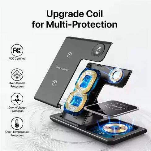Multiple Devices Charging Station, Fast Mag-Safe Charger 3 in 1 Magnetic Wireless Charging Stand for iPhone 16/15/14/13/12/11/X, Samsung, with USB Cable, Apple Watch Series, AirPods 2/3/4/Pro (Black) in Kuwait
