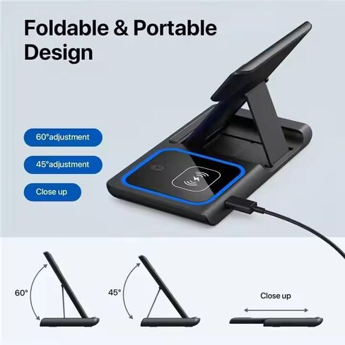 Multiple Devices Charging Station, Fast Mag-Safe Charger 3 in 1 Magnetic Wireless Charging Stand for iPhone 16/15/14/13/12/11/X, Samsung, with USB Cable, Apple Watch Series, AirPods 2/3/4/Pro (Black) in Kuwait