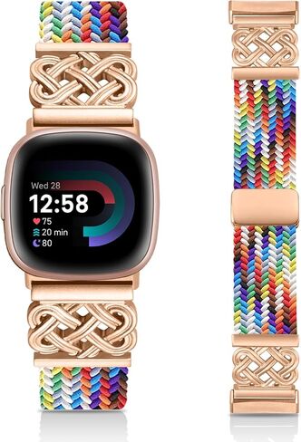 Braided Band Compatible with Fitbit Versa 4 Bands for Woman/Versa 3/Sense 1/Sense 2 Band, Magnetic Clasp Fabric Nylon with Designer Interlock Buckle Straps for Fitbit Versa4/3/Sense1/2 in Kuwait