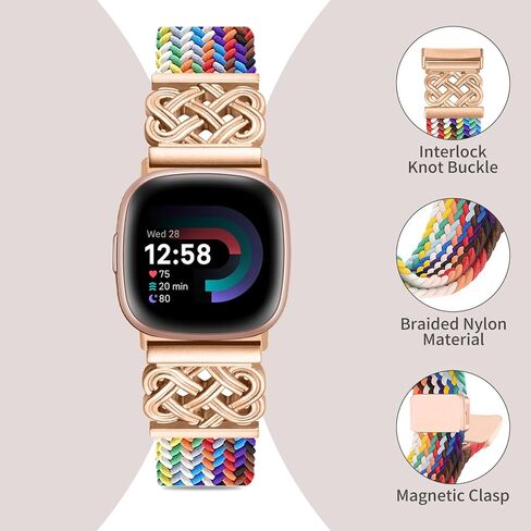 Braided Band Compatible with Fitbit Versa 4 Bands for Woman/Versa 3/Sense 1/Sense 2 Band, Magnetic Clasp Fabric Nylon with Designer Interlock Buckle Straps for Fitbit Versa4/3/Sense1/2 in Kuwait