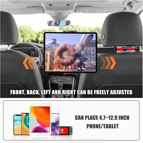 Foldable Car Phone Holder Back Seat Tablet Mount 360-Degree Headrest Tablet Support for 5-13 Inch(Red) in Saudi Arabia