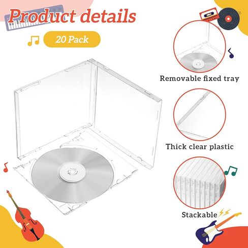 20 PCS Clear CD Cases, Jewel Cases for CDs, Standard Single Disc Holder with Transparent Tray (5.59"x 4.92") in Saudi Arabia