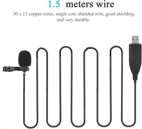 USB Lavalier Microphone, Portable Collar Clips Mic, Plug Play Omnidirectional Lapel Shirt Collar Clips on Mic for PC, Computer in Saudi Arabia