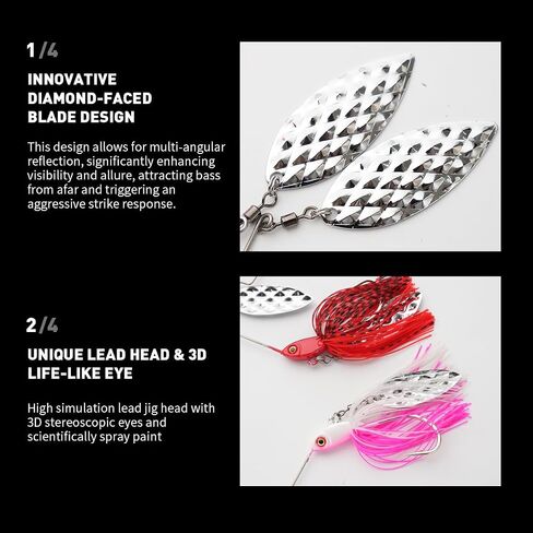 1.3oz Spinner Baits for Bass Fishing Multi-Color, Double Willow & Colorado Blades with Silicone Hubbed Skirt Bass Spinner baits, in Saudi Arabia