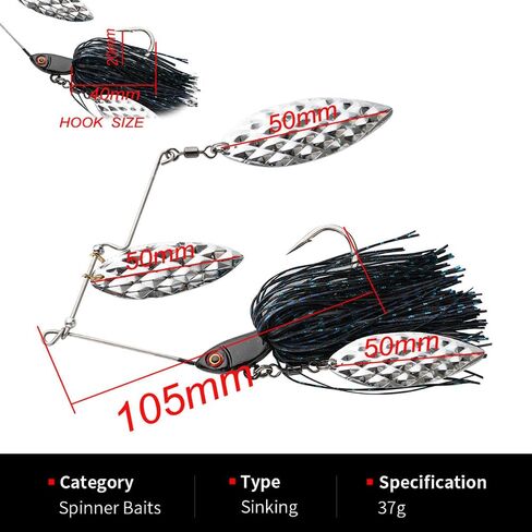 1.3oz Spinner Baits for Bass Fishing Multi-Color, Double Willow & Colorado Blades with Silicone Hubbed Skirt Bass Spinner baits, in Saudi Arabia