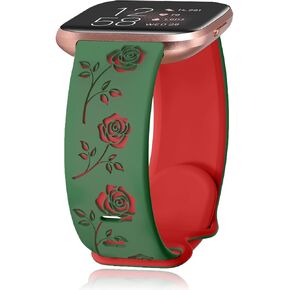 Yeahxing Silicone Bands for Fitbit Versa 2 - Two-Tone Rose Floral Engraved Wristbands Compatible with Fitbit Versa2 /Versa/Versa Lite Sport Strap for Women, Waterproof, Breathable, Soft in Saudi Arabia