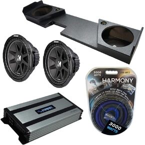 Harmony Audio Compatible with 2014-2018 GMC Sierra Double Cab Kicker Bundle Comp C12 Dual 12 Rhino Coated Sub Box Harmony HA-A800.1 Amp in Kuwait