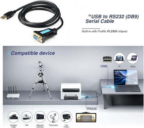 كابل محول تسلسلي لـ USB إلى RS232 DB9 مع مجموعة شرائح PL2303 لنظام التشغيل Windows 11،10 و 8 و 7 و Vista و XP in Kuwait