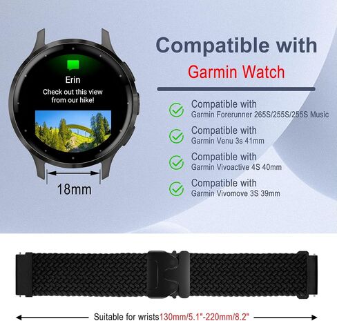 فرقة مضفر نايلون 18 ملم متوافقة مع Garmin Forerunner 265S/255S/255S Music ، حزام مضفر ممتدة ， حزام نايلون الرياضي لـ Garmin Venu 3S 41mm/Vivoactive 4S 40mm in Kuwait
