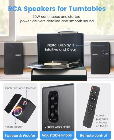 مكبرات صوت على رف الكتب تعمل بالطاقة 70 وات من Orroplus، مكبرات صوت استوديو بمدخلات بصرية/ARC/RCA/BT مع مضخم صوت محيطي مكبرات صوت للمسرح المنزلي ومشغلات الأقراص الدوارة ومكبرات الصوت والتلفزيون وشاشة الكمبيوتر المكتبية in Kuwait