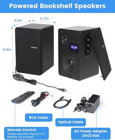 مكبرات صوت على رف الكتب تعمل بالطاقة 70 وات من Orroplus، مكبرات صوت استوديو بمدخلات بصرية/ARC/RCA/BT مع مضخم صوت محيطي مكبرات صوت للمسرح المنزلي ومشغلات الأقراص الدوارة ومكبرات الصوت والتلفزيون وشاشة الكمبيوتر المكتبية in Kuwait