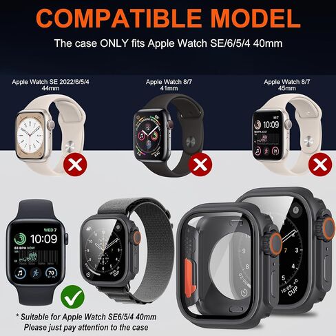 3 in 1 Compatible with Apple Watch SE Series 6 5 4 Case 40mm Rugged Protective [Turn into Ultra 2 Look] with Back Cover Tempered Screen Protector Designed for Apple Watch Series 4 5 6 SE 40mm Case in Saudi Arabia