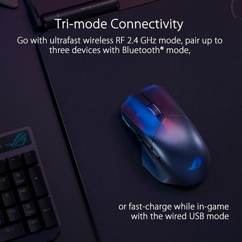 ASUS ROG Chakram X Origin Gaming Mouse, Tri-Mode connectivity (2.4GHz RF, Bluetooth, Wired), 36000 DPI Sensor, 11 programmable Buttons, Detachable Joystick, Paracord Cable, Black (Renewed) in Saudi Arabia