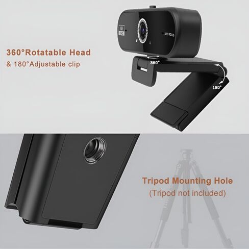 Hprosper 1080P Full HD Webcam with Privacy Cover, Tripod,Wide Angle Lens,Active Light Correction,Plug and Play USB Webcam for PC, Desktop, Laptop,Mac in Saudi Arabia