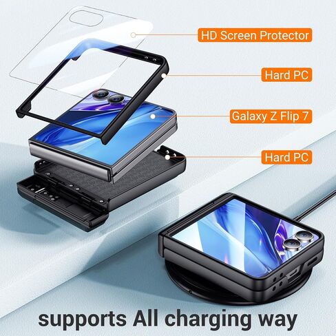 Temdan for Samsung Galaxy Z Flip 7 Case مع [واقي الشاشة الأمامي المدمج] [Kickstand] [حماية المفصلات] in Kuwait