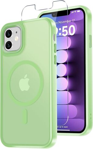 لحالة iPhone 11 مع واقي شاشة واحد ، متوافق مع Magsafe ، غطاء هاتف مغناطيسي غير لامع ، مصد حماية مضاد للصدمات ، Black in Kuwait