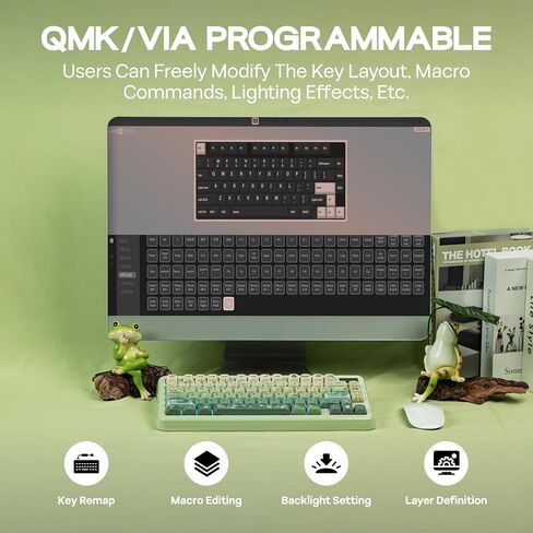 KiiBoom Phantom81 Lite 75% Gasket Mechanical Keyboard, QMK&VIA Programmable, 3 Modes Wireless Gaming Keyboard, RGB Backlights, ABS Case + UV Tech, Hot-Swappable for Windows/Mac/Linux (Green) in Kuwait