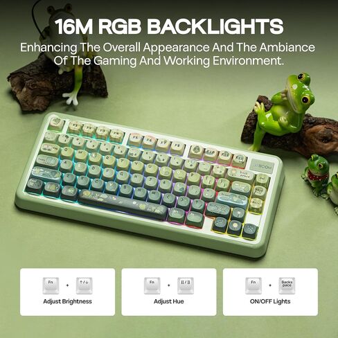 KiiBoom Phantom81 Lite 75% Gasket Mechanical Keyboard, QMK&VIA Programmable, 3 Modes Wireless Gaming Keyboard, RGB Backlights, ABS Case + UV Tech, Hot-Swappable for Windows/Mac/Linux (Green) in Kuwait
