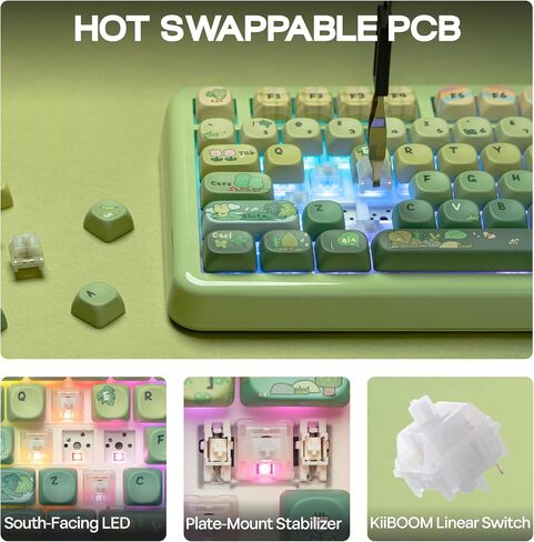 KiiBoom Phantom81 Lite 75% Gasket Mechanical Keyboard, QMK&VIA Programmable, 3 Modes Wireless Gaming Keyboard, RGB Backlights, ABS Case + UV Tech, Hot-Swappable for Windows/Mac/Linux (Green) in Kuwait