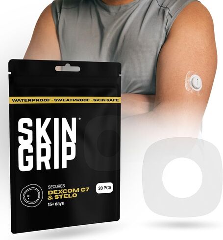 Skin Grip Adhesive Patches for Dexcom G7 with Cutout (20-Pack), Waterproof & Sweatproof for 10-14 Days, Pre-Cut Adhesive Tape, Continuous Glucose Monitor Protection (Power Pack) in Saudi Arabia