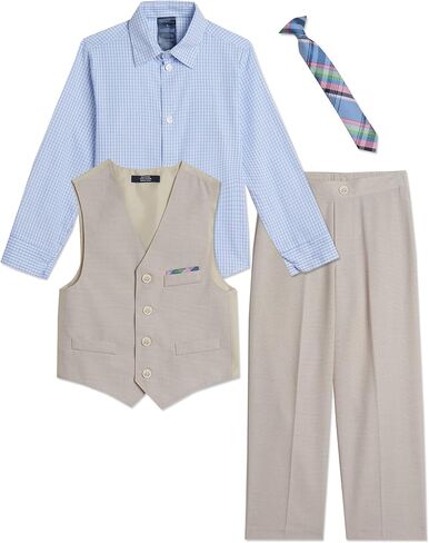 Tommy Hilfiger Boys 4-Piece Formal Suit Vest Set, Includes Dress Shirt, Dress Pants, Vest & Tie in Saudi Arabia