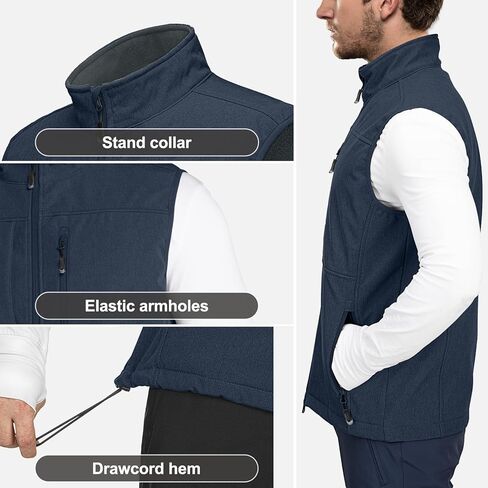 33,000ft Men's Lightweight Softshell Vest Outerwear Zip Up Fleece Lined Windproof Sleeveless Jacket for Golf Running Hiking in Kuwait