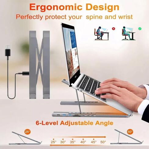 8-in-1 USB-C Captop Stand و USB C محطة لرسو الكمبيوتر المحمول مع 4K HDMI و 2 USB 3.0 و PD 100W و Universal للمكاتب المنزلية ومكاتب الشركات والمقاهي (1 مجموعة) in Kuwait