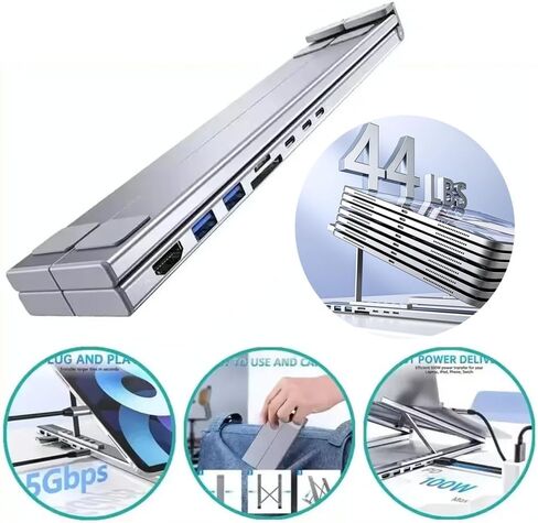8-in-1 USB-C Captop Stand و USB C محطة لرسو الكمبيوتر المحمول مع 4K HDMI و 2 USB 3.0 و PD 100W و Universal للمكاتب المنزلية ومكاتب الشركات والمقاهي (1 مجموعة) in Kuwait