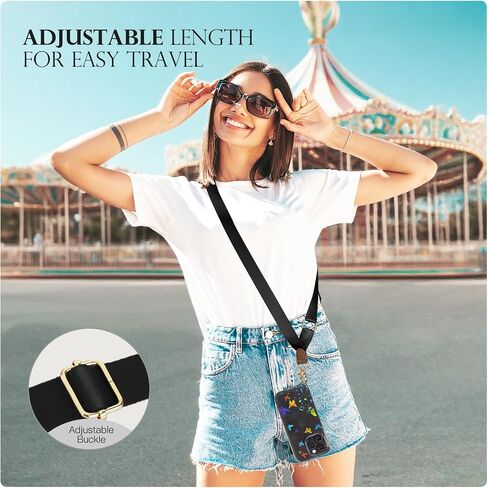 Timovo for iPhone 16 Pro Max Case مع حزام ، تغطية هاتف TPU الناعمة الشفافة للهاتف مع حبل Crossbody قابل للتعديل قابل للتعديل وحزام المعصم ، الأزهار باللون الأسود in Saudi Arabia