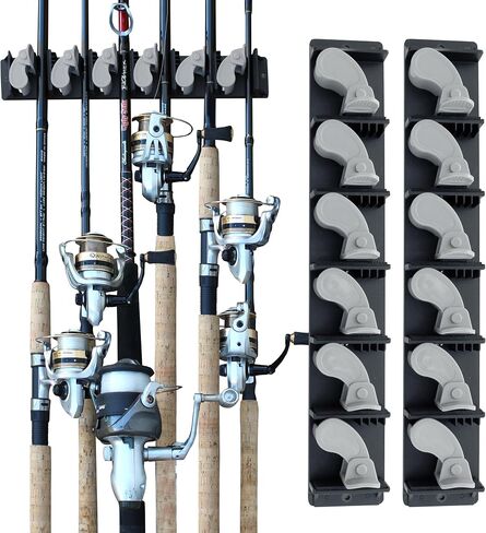 Rush Creek Creations 6-Rod Wall Mount Rod Vertical Rod Rod Rod for Garage ، رف قضبان الصيد الضيق من ABS ABS ، يحمل بشكل آمن ما يصل إلى 6 قضبان أو مجموعات صيد ، هدايا الصيد للرجال نساء in Kuwait