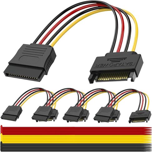 8pcs 4 pin molex إلى sata sata power y-cable محول 4 دبوس molex ذكر إلى 15 دبوس ثنائي sata power power cable 18awg النحاس التسلسلي ATA تمديد محرك الأقراص الصلبة (18 سم) in Saudi Arabia