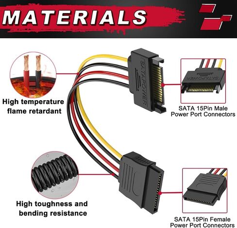 8pcs 4 pin molex إلى sata sata power y-cable محول 4 دبوس molex ذكر إلى 15 دبوس ثنائي sata power power cable 18awg النحاس التسلسلي ATA تمديد محرك الأقراص الصلبة (18 سم) in Saudi Arabia