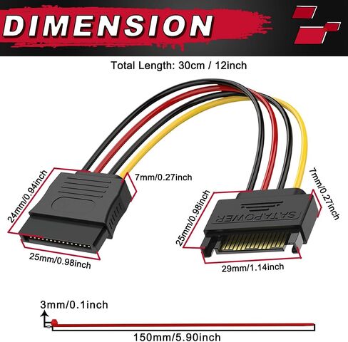 8pcs 4 pin molex إلى sata sata power y-cable محول 4 دبوس molex ذكر إلى 15 دبوس ثنائي sata power power cable 18awg النحاس التسلسلي ATA تمديد محرك الأقراص الصلبة (18 سم) in Saudi Arabia
