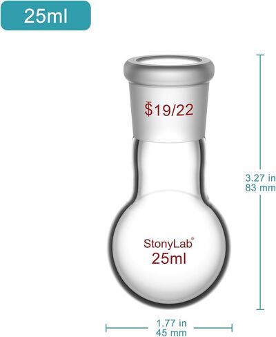 StonyLab Glass 50mL قارورة ثقيلة الجدار برقبة واحدة ورقبة واحدة مستديرة RBF، مع وصلة خارجية مستدقة قياسية 19/22 - 50 مل in Saudi Arabia