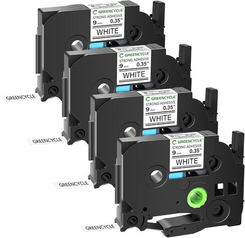 Greencycle extra Label Label Tape Tze-S221 9mm 0.35 "أبيض مغلق متوافق مع الأخ P-Touch Tzes221 Tz-S221 Tze TZ 3/8 بوصة أسود على شريط تسمية أبيض لـ PT-D200 PT-D210 PT-D220 ، 4 حزمة in Kuwait