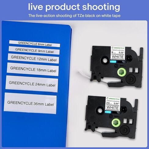 Greencycle extra Label Label Tape Tze-S221 9mm 0.35 "أبيض مغلق متوافق مع الأخ P-Touch Tzes221 Tz-S221 Tze TZ 3/8 بوصة أسود على شريط تسمية أبيض لـ PT-D200 PT-D210 PT-D220 ، 4 حزمة in Kuwait