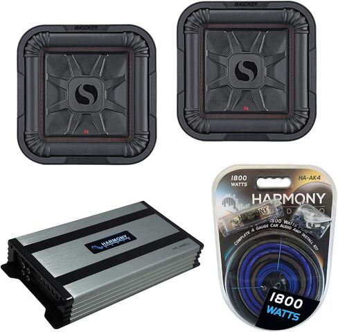 Harmony Audio Kicker (2) 46L7T102 Car Audio L7T Shallow Mount 10" Sub Square L7 Subwoofer L7T102 Bundle with Harmony HA-A800.1 Amplifier & Amp Kit in Saudi Arabia