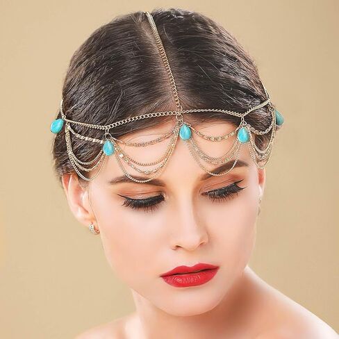 Barogirl يترك سلسلة الرأس مجوهرات الفيروز العصرية الفرقة الشعر المرنة للنساء والفتيات (الذهب A) in Saudi Arabia