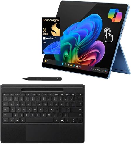 حزمة Microsoft Surface Pro 11 ، 2-in-1 مع لوحة المفاتيح المرنة الياقوت والقلم النحيف ، Copilot+ PC ، 13 "OLED OLED ، Snapdragon X Elite (12 CORE) ، ذاكرة الوصول العشوائي 16 جيجا بايت ، 1 تيرابايت SSD ، Win 11 Pro ، Sapphire in Kuwait