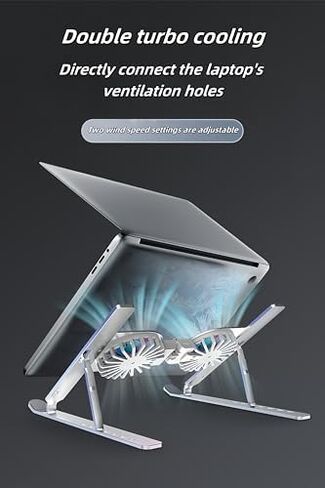 Adjustable Laptop Cooling Stand with 2 Quiet Fans & RGB Lighting, Ergonomic Foldable Design for 10-17" Laptops, Aluminum Alloy Cooling Pad for Gaming, DJ & Office Use in Kuwait