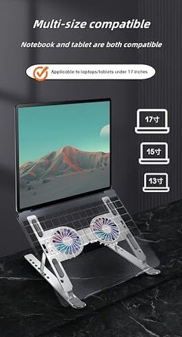 Adjustable Laptop Cooling Stand with 2 Quiet Fans & RGB Lighting, Ergonomic Foldable Design for 10-17" Laptops, Aluminum Alloy Cooling Pad for Gaming, DJ & Office Use in Kuwait