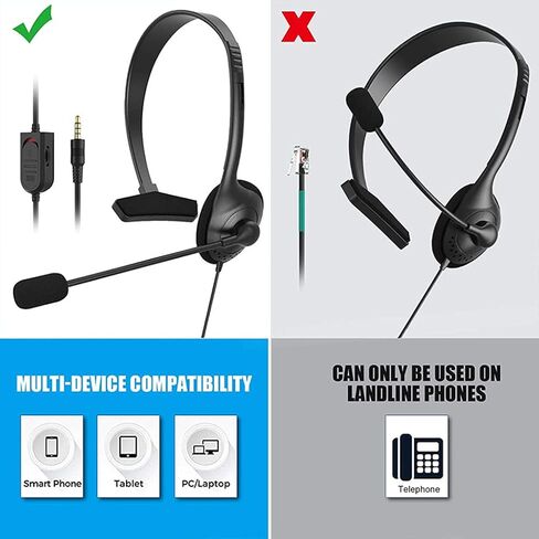 سماعة رأس الهاتف ، سماعات رأس USB مع سماعة رأس ميكروفون أحادية الجانب سماعة رأس اتصال خفيفة الوزن لجهاز الكمبيوتر/الكمبيوتر المحمول/الكمبيوتر in Kuwait