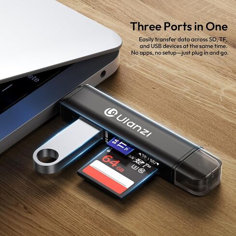 ULANZI CRI1 3-in-1 SD/TF/USB Card Reader, USB 3.1 High-Speed 170MB/s, Triple-Slot Simultaneous, Dual USB-C/A, Case-Friendly Port, w/Carabiner Clip for Phone/Tablet/Mac/PC/Android/Photographer in Saudi Arabia
