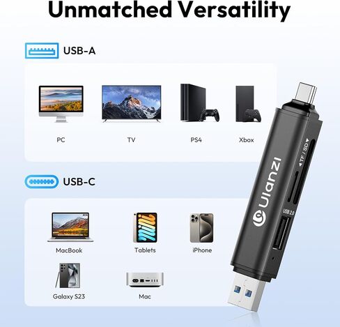 ULANZI CRI1 3-in-1 SD/TF/USB Card Reader, USB 3.1 High-Speed 170MB/s, Triple-Slot Simultaneous, Dual USB-C/A, Case-Friendly Port, w/Carabiner Clip for Phone/Tablet/Mac/PC/Android/Photographer in Saudi Arabia