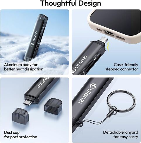 ULANZI CRI1 3-in-1 SD/TF/USB Card Reader, USB 3.1 High-Speed 170MB/s, Triple-Slot Simultaneous, Dual USB-C/A, Case-Friendly Port, w/Carabiner Clip for Phone/Tablet/Mac/PC/Android/Photographer in Saudi Arabia