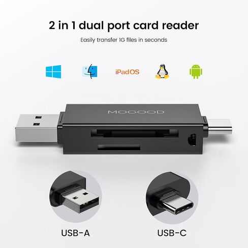 MOGOOD SD CARD Reader USB C READER AMMARY CARDER USB 2.0 MICRO SD ADAPTER DUAL CONNECTOR USB 2.0/USB C يدعم محول بطاقة الذاكرة USB C SD/MICRO SD/SDHC/SDXC/MMC لـ MacBookpro ، iPad Pro ، iPhone16 in Kuwait