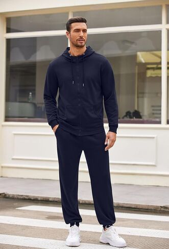 COOFANDY Men's Tracksuit Athletic Casual Full Zip Sports Jogging Gym Sweatsuit, Navy, Small in Saudi Arabia